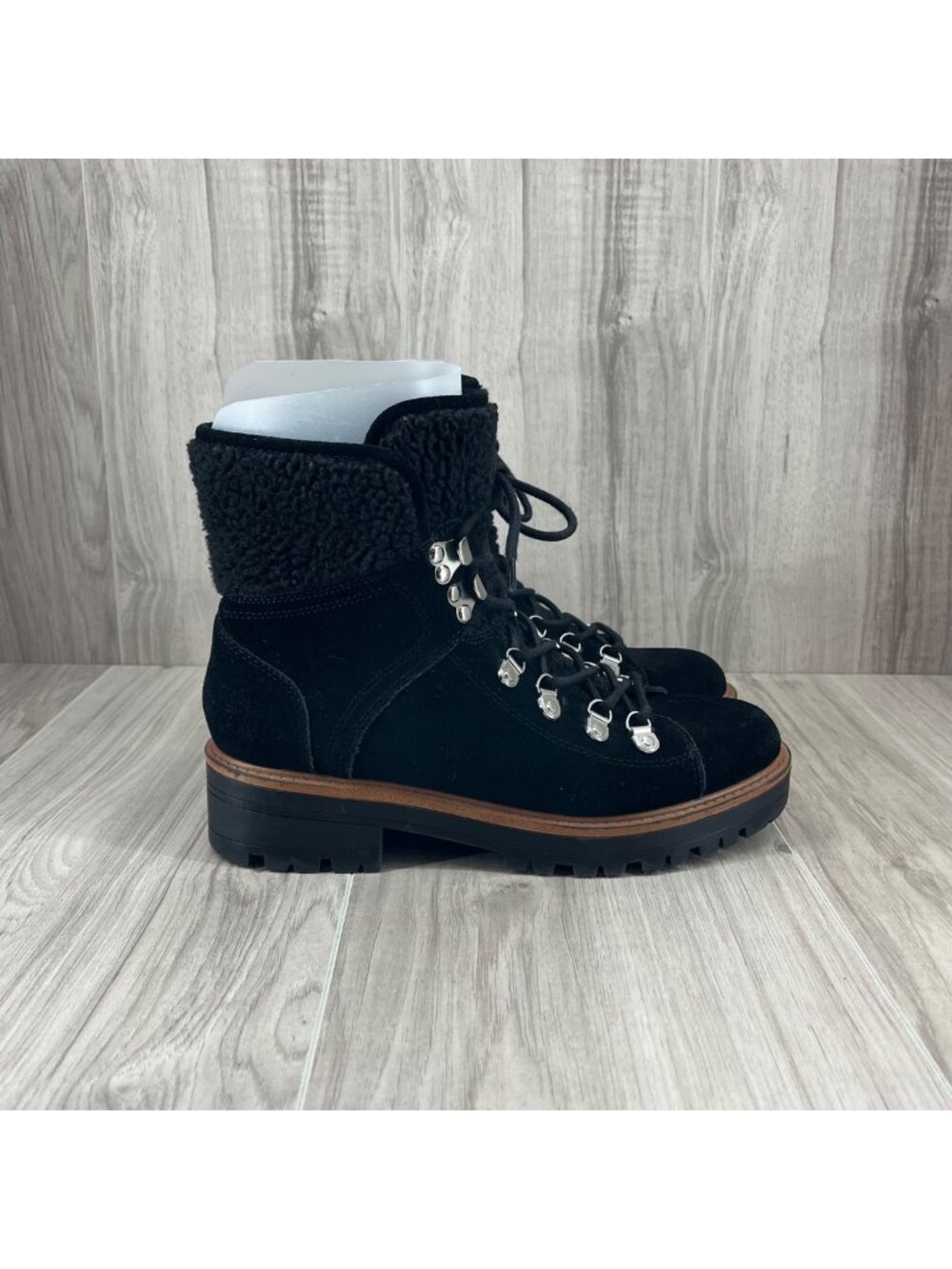 Marc Fisher Ankle Boots Womens 7.5M Black Suede Lace Up Winter Shoes